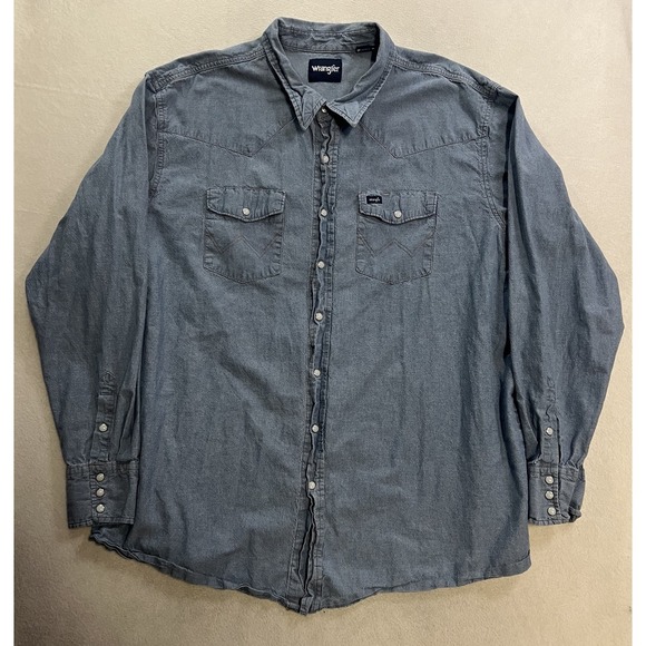 Wrangler Other - Vintage Wrangler Pearl Snap Shirt Men's Size 3XLT Blue Chambray Long Sleeve